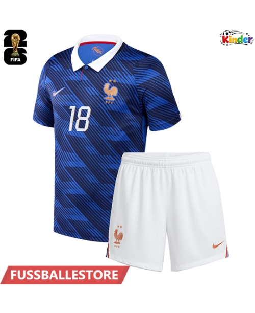 Günstige Frankreich Warren Zaire-Emery #18 Heimtrikotsatz Kinder WM 2026 Kurzarm (+ Kurze Hosen)